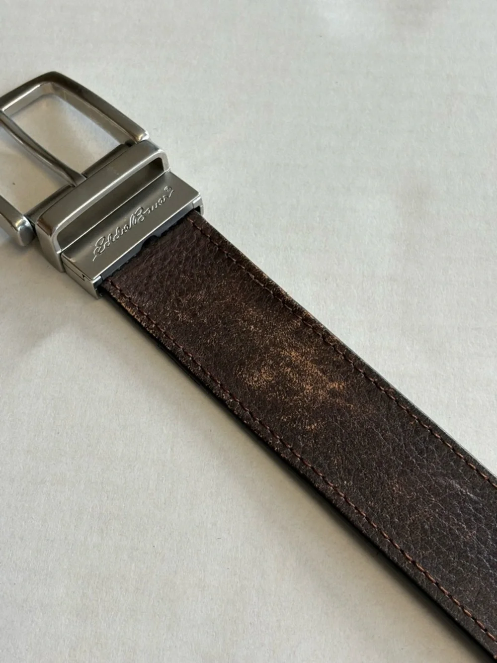 Eddie Bauer Reversible Leather Belt Brown Black Silver Buckle